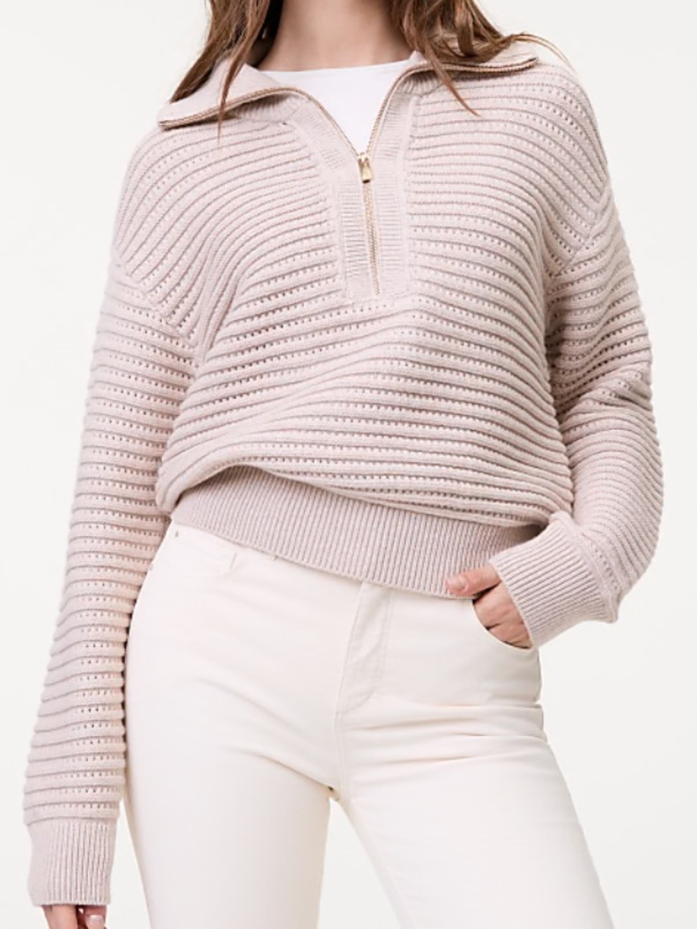 Ann Taylor Weekend Textured Stitch Half-Zip Sweater